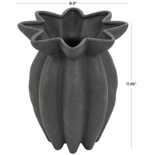 12" Black Ceramic Speckle Textured Vase with Tulip Style Opening